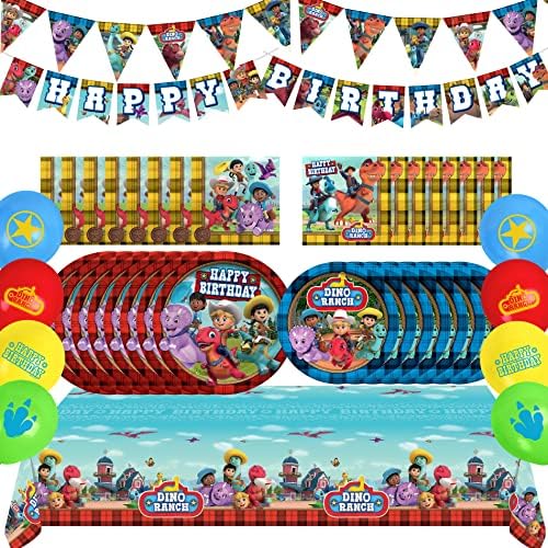 Tesouros Gifted Dino Ranch Birthday Party Supplies - Serve 16 convidados - Conjunto completo de suprimentos para festas