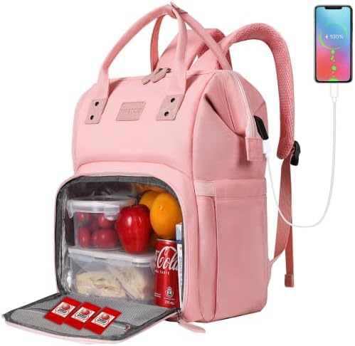 Mochila para o almoço de mulheres Maqtoiz, laptop de laptop isolado Laptop Backpack, enfermeira Trabalho de mochila laptop Livro de almoço de almoço com porto USB para mulheres, presente para ela
