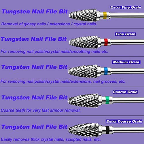 Fantexy 5 bits de tungstênio com kit de broca de unhas