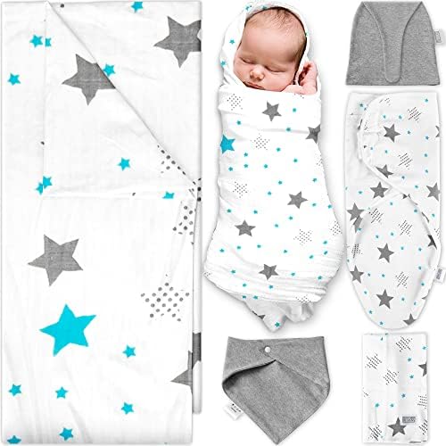 Ocean Drop algodão Cobertores de bebê - Swaddle de bebê, grande cobertor de recebimento 41 x 41, chapéu, babador, pano e caixa