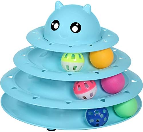 Bolas de brinquedos de gato de gato de três níveis de brinquedo de gato upsky com seis bolas coloridas de gatinho interativo divertido exercício físico mental brinquedos de quebra-cabeça.