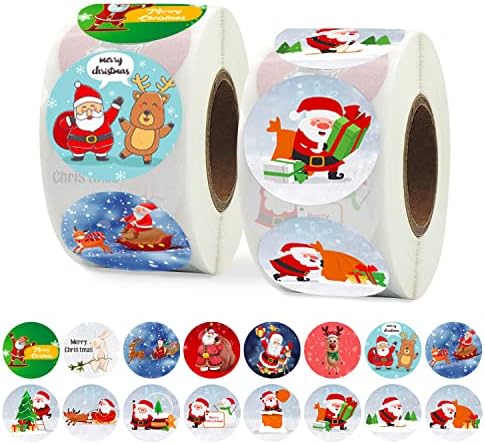 1000 PCs Feliz Natal adesivos, 1,5 Round Christmas Rótulos adesivos auto -adesivos Tags de natal
