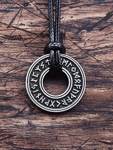 Colar de runas de haquil viking, pingente de talismã de círculo de anel do anel de anel de runic nórdico, presente de jóias viking