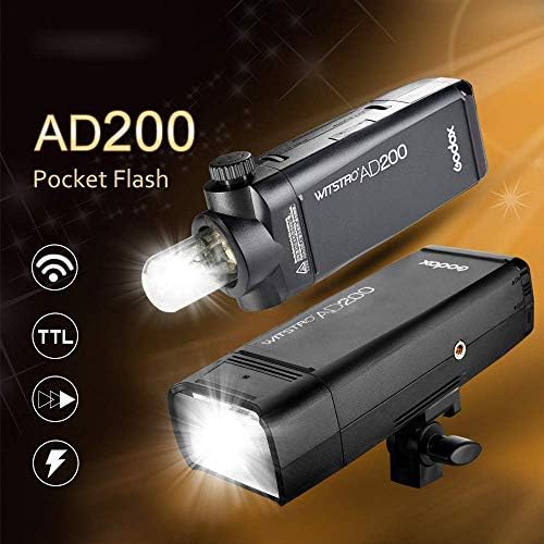 Godox ad200 ttl flash strobe, 200ws 2,4g 1/8000 hss speedlite, 500 flashes de potência completos com godox xproii-n ttl sem fio gatilho, 2900mAh Bateria de lítio, cabeça flash de lâmpada nua
