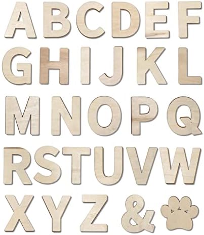 182 peças 2-1/2 polegadas letras de madeira artesanato letra de madeira alfabetos inacabados com decoração de parede de extras