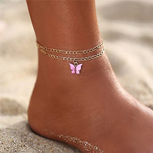 Tayel Boho Butterfly Tornozeleiras Bracelets de tornozelo dourado Jóias de pé de praia de verão ajustável para mulheres e meninas