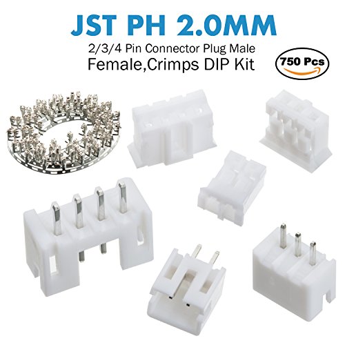 CQRobot 150 Conjuntos/750 peças JST PH 2,0 mm Pitch 2/3/4 pinos IC Sockets & Plugs Adaptador Male e Feminino Terminal, Kit Dip Crimp.