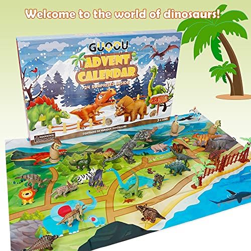 Calendário de advento de Natal de Guoou com 24 dinossauros, dinossauros de brinquedo Dinosaurs Advento Calendário 2021, brinquedo