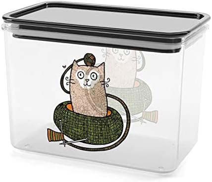 Recipientes de armazenamento de alimentos de caixa de tricô gato com tampas de tampas de arroz balde selado para organização da cozinha