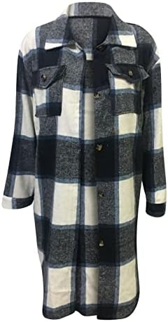 Casacos de ervilha para mulheres com manga longa xadrez de camisa longa camisa longa jaqueta shacket feminina longa plata