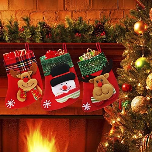 Itoda 8pcs Mini meias de Natal penduradas Bolsa de presente de natal Trelas Treats Decoração em casa Família Festival Família
