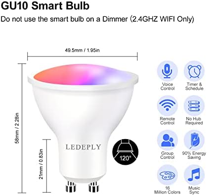 Lâmpada Smart Spot Smart GU10 Compatível com Alexa, Google Home, SmartThings, lâmpadas de trilha LED 5W Wi -Fi, alteração de cores, nenhum hub necessário, 4 pacote