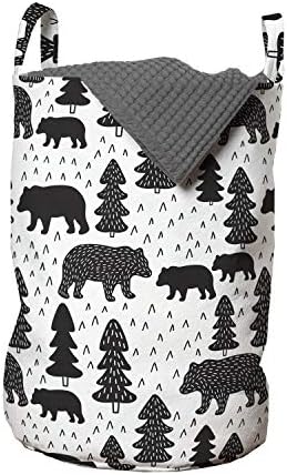 Bolsa de lavanderia da floresta lunarável, doodle floresta urso urso de pinheiros folhagem de inverno escandinavo, cesta