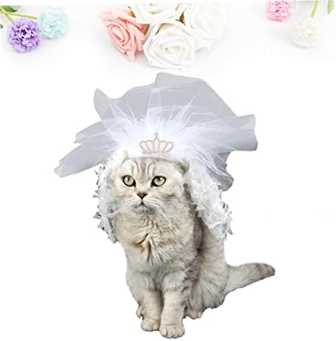 Vestidos de noiva de Patkaw 1pc para noiva Véu de noiva Véu de gato material de casamento Véu de casamento para cães gatos dama de dama de dama de gato de gato de renda de renda para animais de estimação roupas de cabelo acessórios