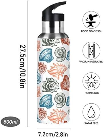 Oarencol Beach Starfish Coells Bottle Water Bottle Bottle Stainless Vacuum Isoled Thermos com tampa de palha 20 oz