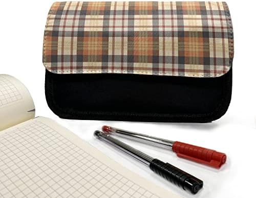 Caixa de lápis abstrata lunarable, motivo xadrez com listras, bolsa de lápis de caneta com zíper duplo, 8,5 x 5,5, champanhe de pêssego escuro