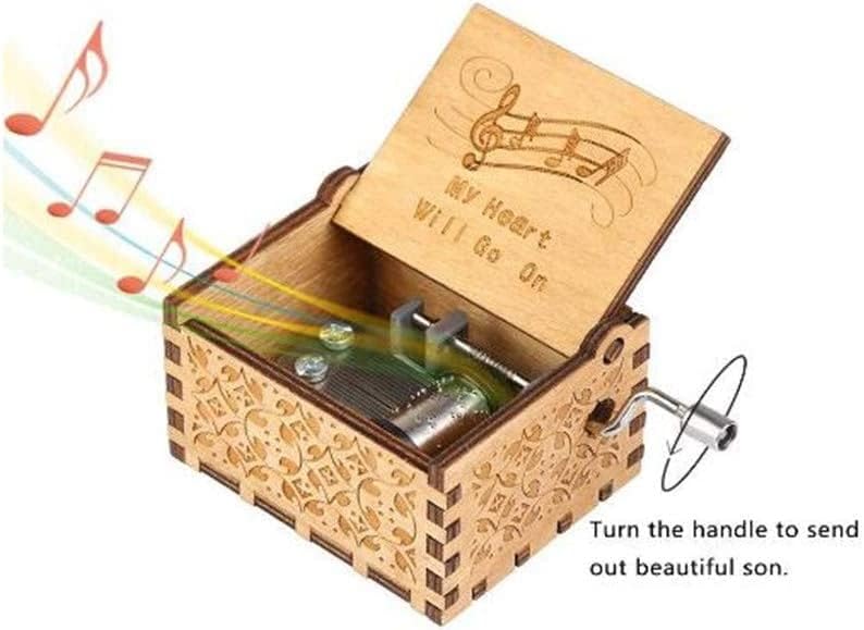 Caixa de música de madeira keyatubo, manivela de mão clássica de madeira esculpida meu coração vai na caixa, presente para mãe