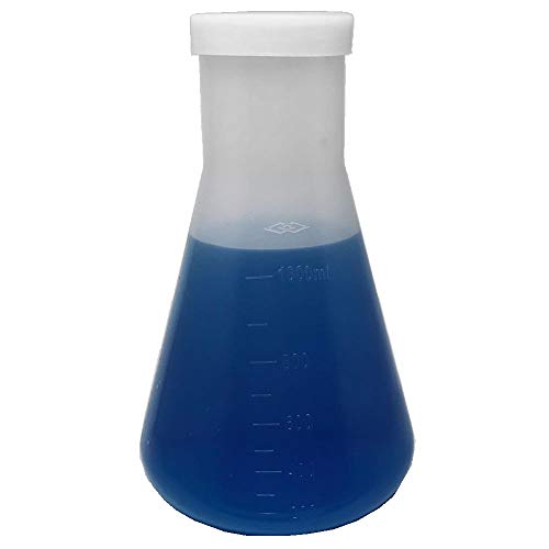 Flask Erlenmeyer de plástico de 1000 ml com tampa de parafuso, polipropileno, graduação moldada, Karter Scientific