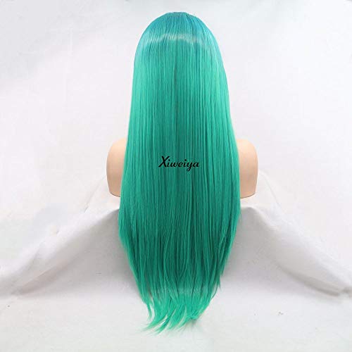 Xiweiya ombre renda verde peruca frontal longa sedos e sedas pastel verde perucas azuis médios partes perucas resistentes a calor