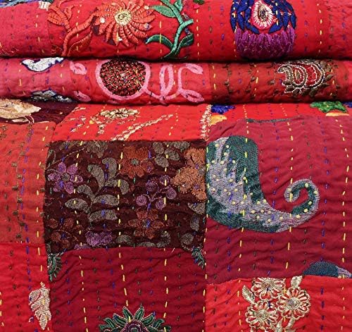 Handmade vintage khambadiya impressão hand jari retchwork rei/gêmeo bordado bordado kantha colcha decorativa decorativa khambadiya