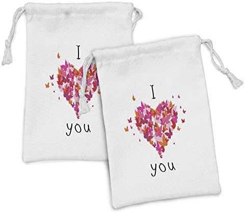 Ambesonne Love Fabric bolsa Conjunto de 2, borboletas cheias de coração Mateira verdadeira verdadeira profunda minha querida
