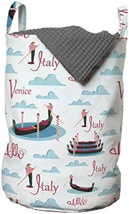 Bolsa de lavanderia da Itália de Ambesonne, gôndolas de estilo repetido com gondoliers masculinos de Veneza e nuvens, cesto de
