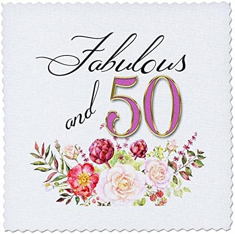 3drose fabuloso e 50 em rosa e imagem de flores douradas e rosa - quadrados de colcha