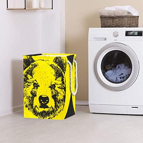 DJROW Retrato de urso com óculos, cesto de roupas de roupa de lavanderia, cesto grande