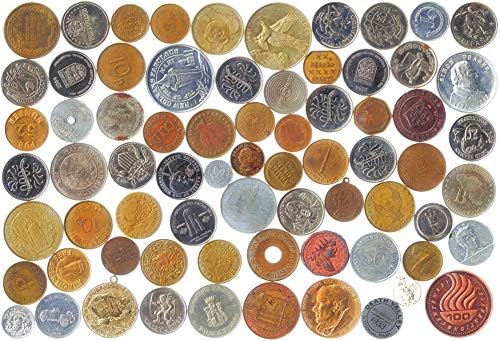 100 PCS Mix de exonumia: tokens, medalhas, medalhões de lembrança, moedas alongadas.