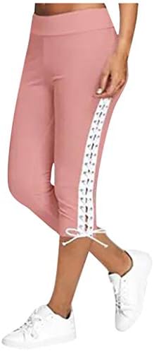 Calça cortada de zpervoba para mulheres calças finas e finas de joelho de renda lateral para cima da cintura elástica calça