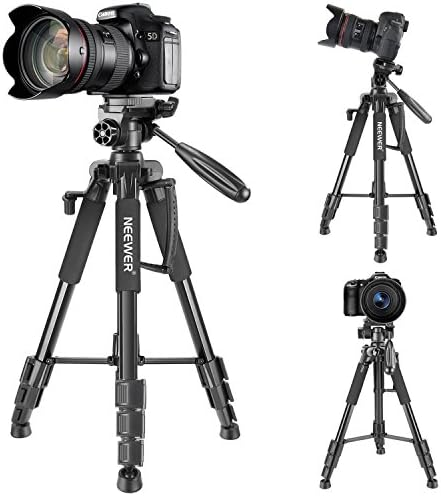 Newer portátil 56 polegadas/142 centímetros de câmera de alumínio Tripé com cabeça giratória de 3 vias, bolsa para câmera DSLR, DV Video Camering carrega até 8,8 libras/4 kg preto