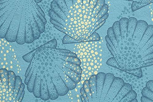 Toalha de tapete de ioga oceânica de Ambesonne, conchas marítimas marítimas marinhas do tema aquático em arte subaquática no estilo de pontapé, tampa de trepadeira de yoga pilates não escorregando pilates pilates, 25 x 70, azul-céu bege