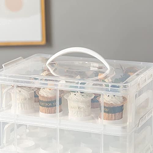 Portador de cupcakes de 3 camadas com tampa, contém 36 cupcakes ou 3 grandes bolos de contêiner de transportador de alimentos com 3 camadas de camada empilhável inserção