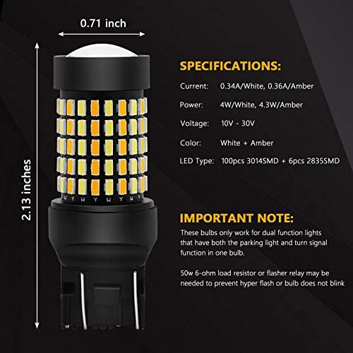 Phinlion super brilhante Amber branco Dual Chave de cor 7443 7443na 7444 7444na lâmpadas LED com projetor para o sinal de giro