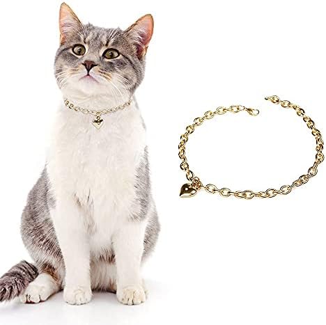 Colar de corrente de gato de Howwfaly colar de cães de colar de aço inoxidável ajustável 18k colar em forma de coração para pequenos animais de estimação Cats Kitten Puppy