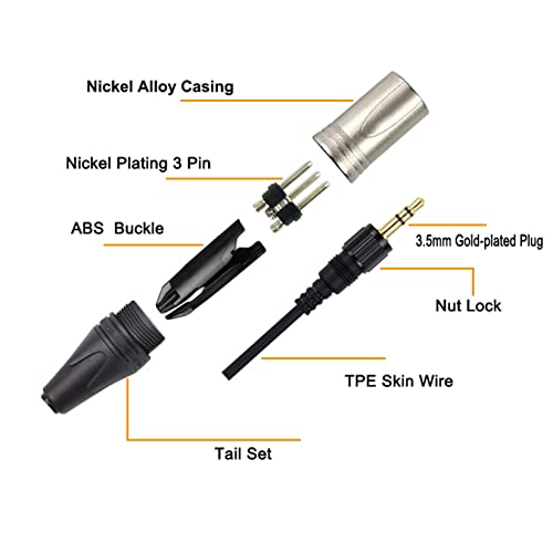 DiscTurnKey Bloqueio de 3,5 mm a XLR Adaptador de cabo balanceado, compatível com a Sony UWP V1/D11/D21, conectores XLR de 1/8