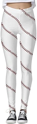 Leggings de impressão de beisebol para mulheres com cintura alta, perneiras de ioga com calças esportivas esportivas esportivas e esportivas esportivas confortáveis ​​escovadas ultra macias