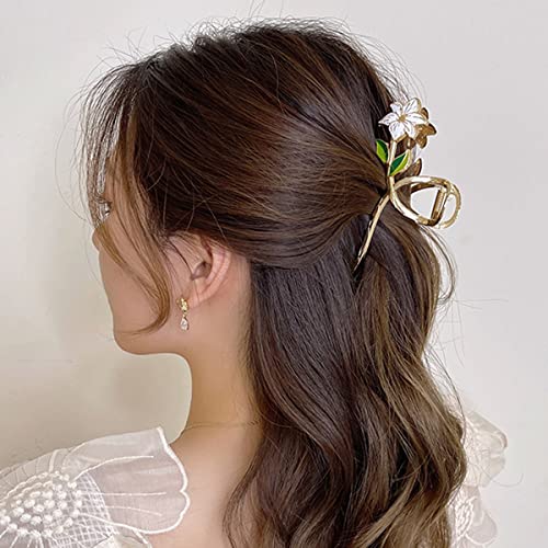 Clipe de garra de cabelos de metal grande para mulheres clipes de cabelo de forma de flor elegante clipes de cabelo tulipa clipes de cabeleireiro dourado