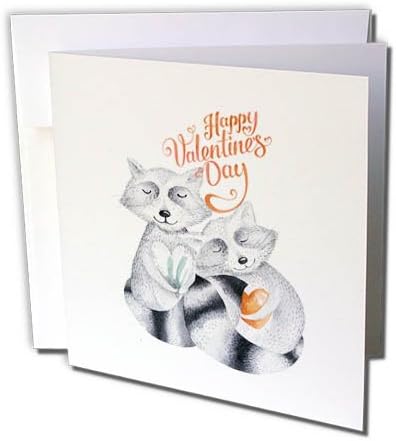 3drose Raccoon Love With Heart - Ilustração e tipografia do dia dos namorados - Cartão de felicitações, 6 por 6 polegadas