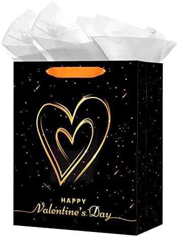 Flyab Feliz Dia dos Namorados Bolsa de presente com papel de seda 13 Grandes sacolas de presente de namorado com alça