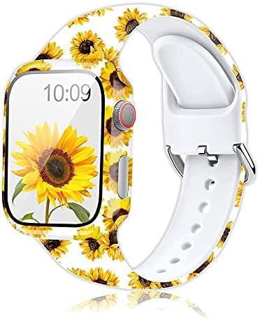 Lkeity Floral Impred Pattern Band Silicone Band com capa de capa Set Screen Protector Compatível para Apple Watch 45mm