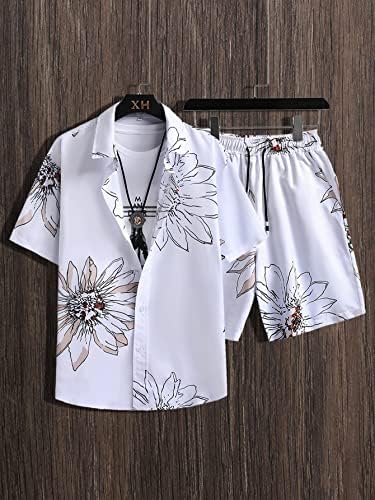 Roupas de duas peças para homens camisa de impressão floral e shorts de cintura de cordão sem tee