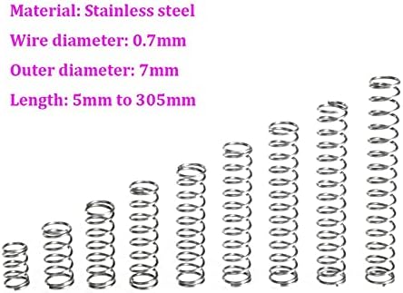As molas de compressão são adequadas para a maioria dos reparos I Diâmetro do fio 0,7 mm de aço inoxidável compressão Diâmetro externo da mola de 7 mm de pressão da mola de 5 mm-305mm