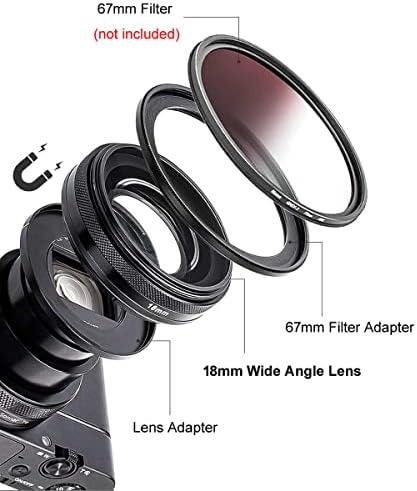 Lente ampla Kase para Sony ZV1/RX100 Série, 18mm HD de ângulo larga Lente adicional Instalação magnética com adaptador de filtro