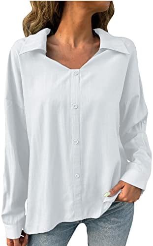 Tampas femininas de manga longa camisa de camisa para baixo com blusa de bolso de bolso de manga longa de lapela de lapela