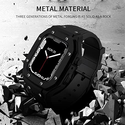 Caixa de relógio de liga de liga Adaara para Apple Watch Band Série 7 6 5 4 SE 45mm 44mm 42mm Metal Luxury Metal Rubber