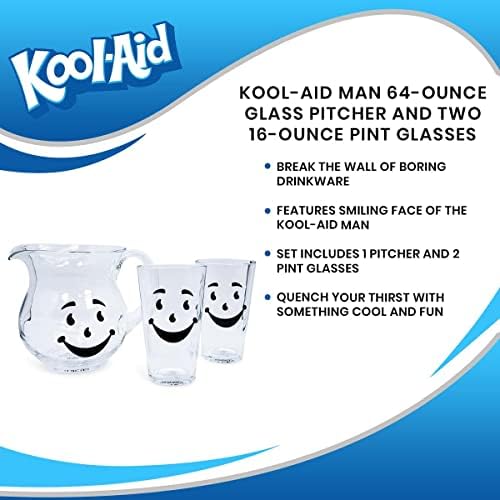 Kool-Aid Man de 64 onças jarro de vidro e dois copos de 16 onças | Dispensador de bebidas JUMPREDORES E COMPRIMENTOS DE