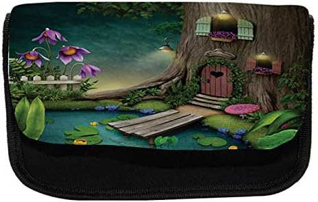 Caixa de lápis de fantasia lunarable, casa da árvore da floresta sonhadora, bolsa de lápis de caneta com zíper duplo, 8,5 x 5,5, multicolor