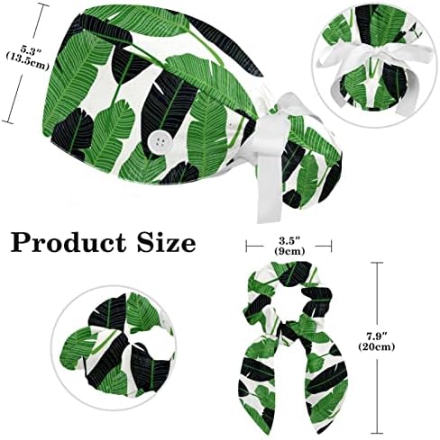 Banta de trabalho verde tropical de folhas ajustáveis ​​com botão, bolsa de rabo de cavalo, banda de suor para mulheres
