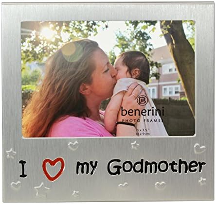 Benerini 'eu amo minha madrinha' - Photo Picture Frame Presente - 5 x 3,5 - Presente de cor prateada de alumínio para ela